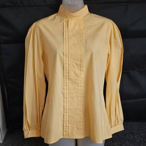 Vintage Inspired Yellow Pleated Blouse Size 10 Romantic Cottagecore 100% Cotton